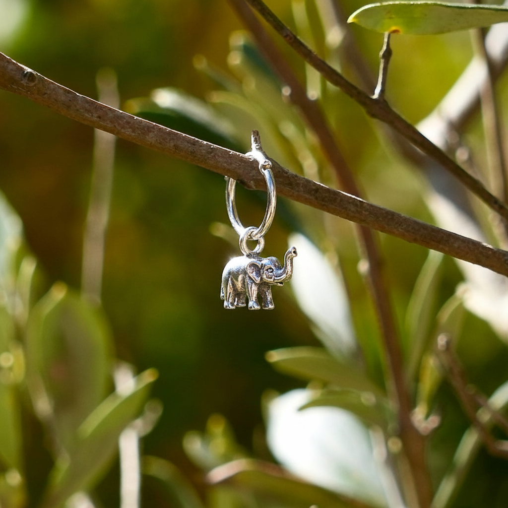 Takje met Zilveren  oorring Alamak met olifant bedel  - Juwelen uit de Natuur